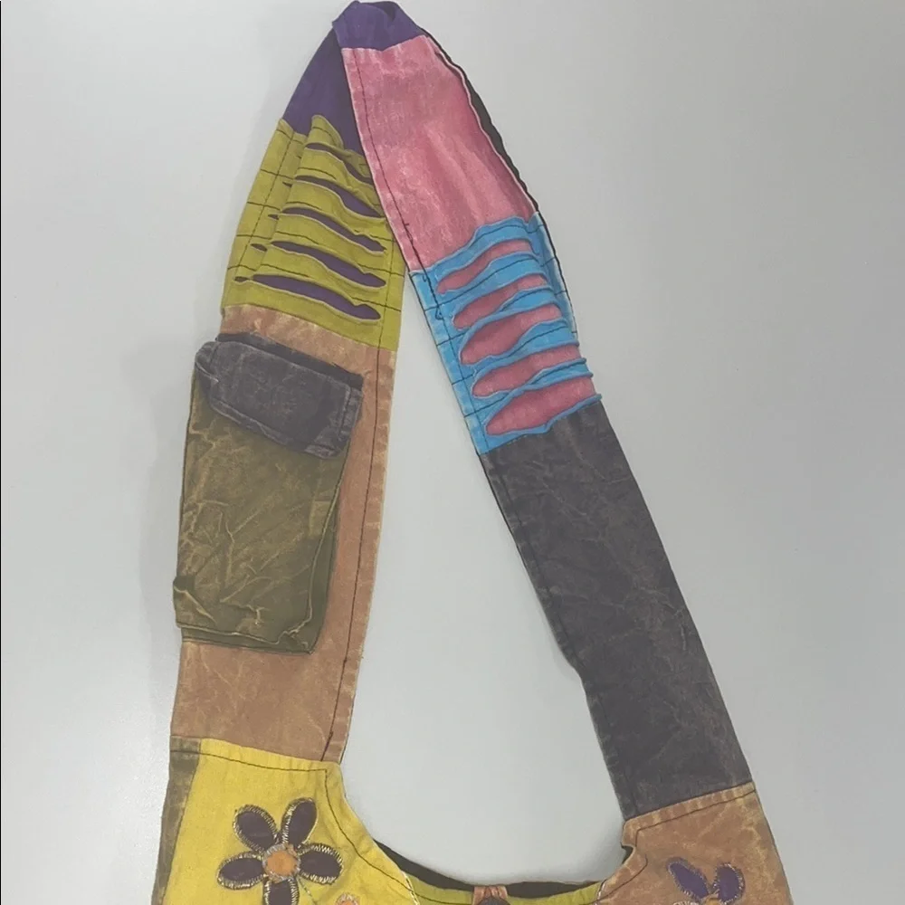 Colorful Patchwork Hobo Bag with cell phone pocket, preowned